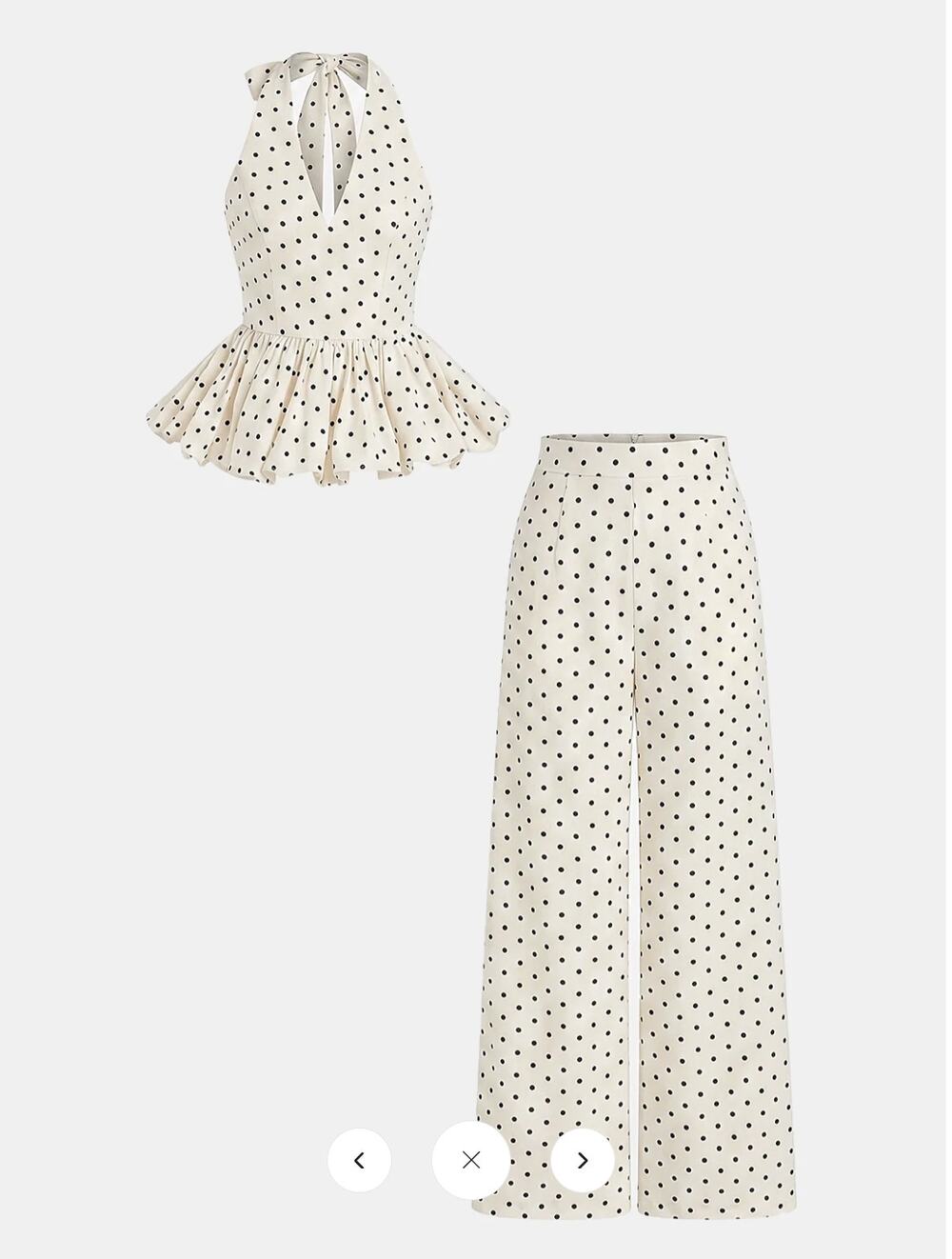 NWT Commense Linen Blend Polka Dot Peplum Top & Pants Set Sz XS